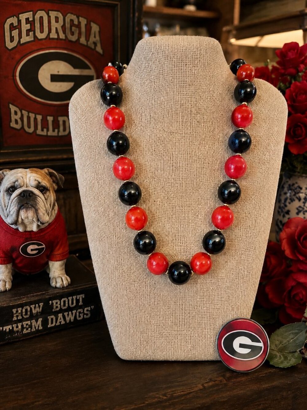 Red and Black Beaded Necklace | Georgia Game Day Jewelry | Bulldog Fan Necklace